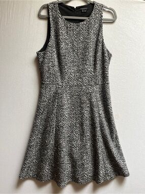 Theory virgin wool blend Black & White Tweed Fit-and-Flare Dress Sz 10